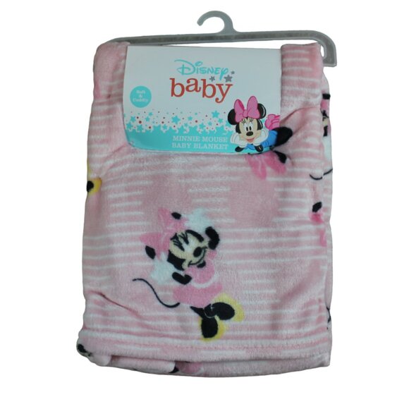 Disney Baby Minnie Mouse Fleece Pink White Striped Dot Infant Girls Blanket NWT - Picture 1 of 5